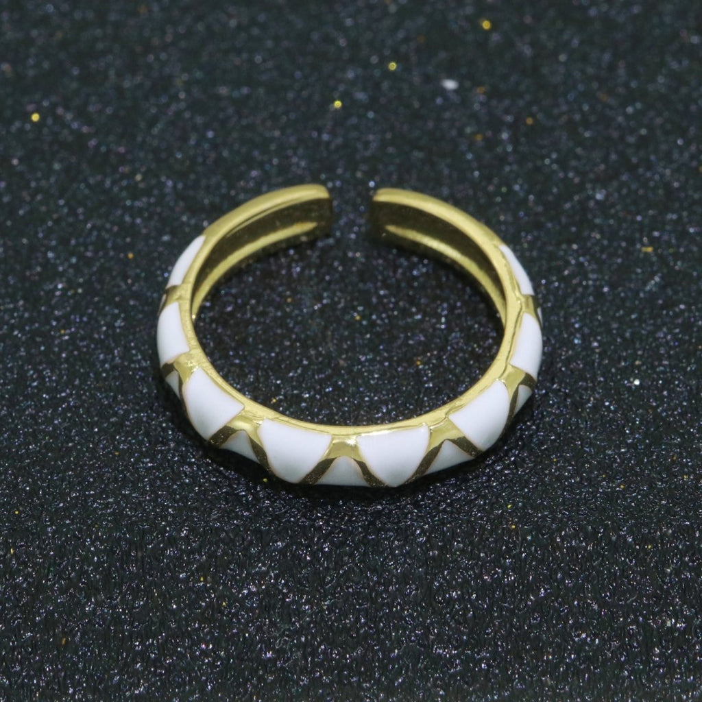 Dainty Gold Stackable Enamel Ring Bohemian Colorful Rainbow Band Open Adjustable S-120 ~ S-129 - DLUXCA