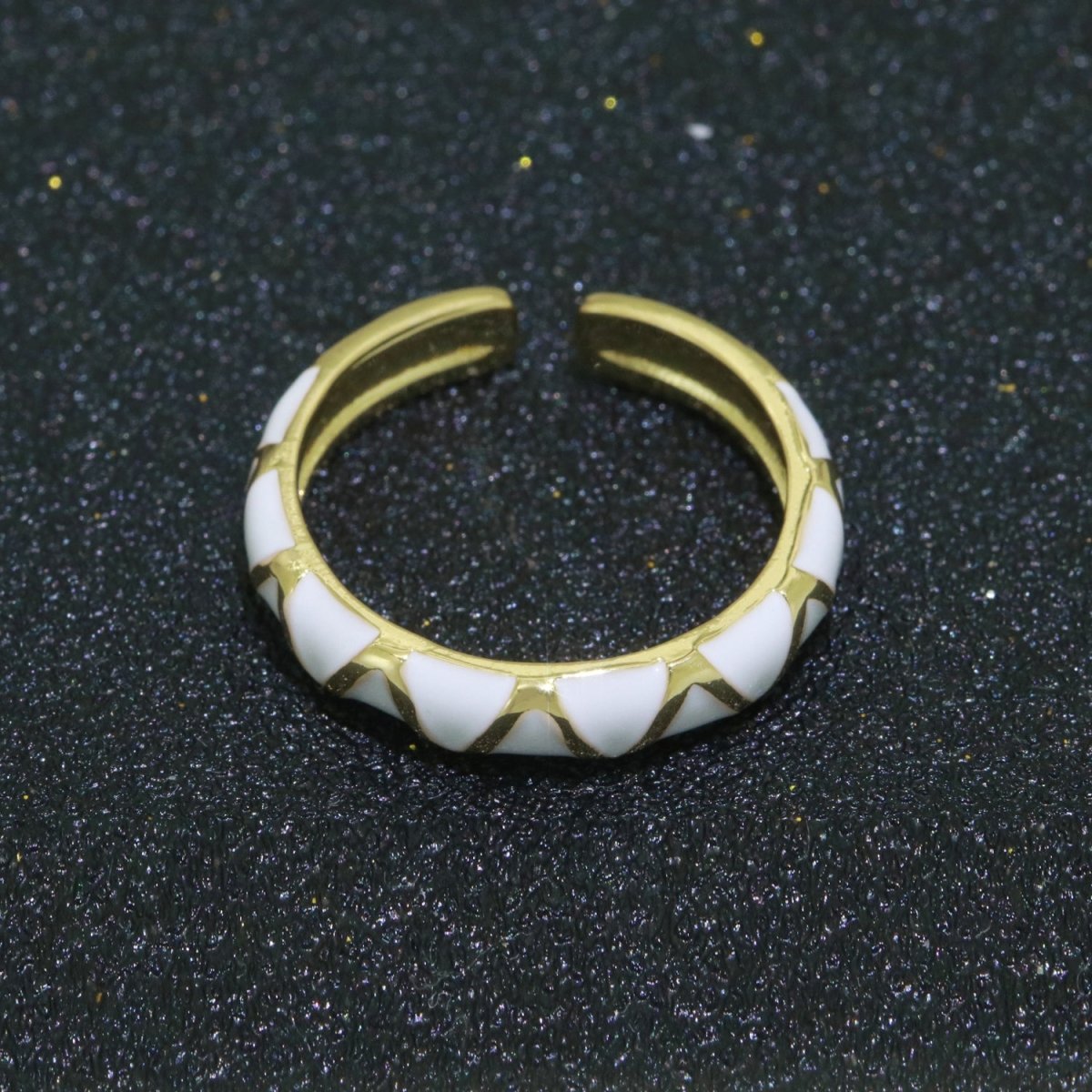 Dainty Gold Stackable Enamel Ring Bohemian Colorful Rainbow Band Open Adjustable S-120 ~ S-129 - DLUXCA