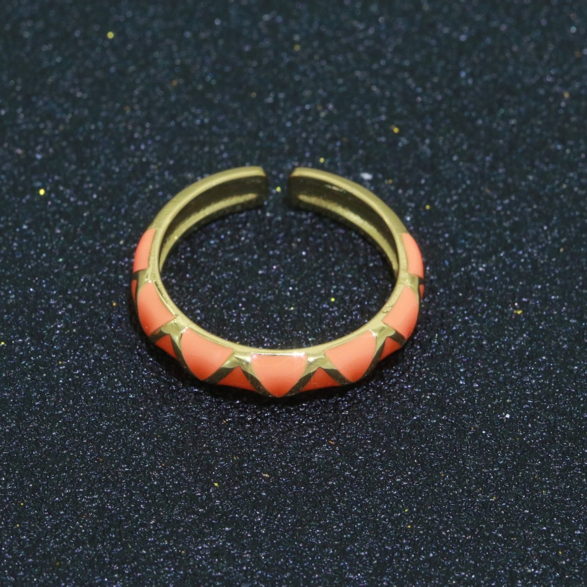 Dainty Gold Stackable Enamel Ring Bohemian Colorful Rainbow Band Open Adjustable S-120 ~ S-129 - DLUXCA