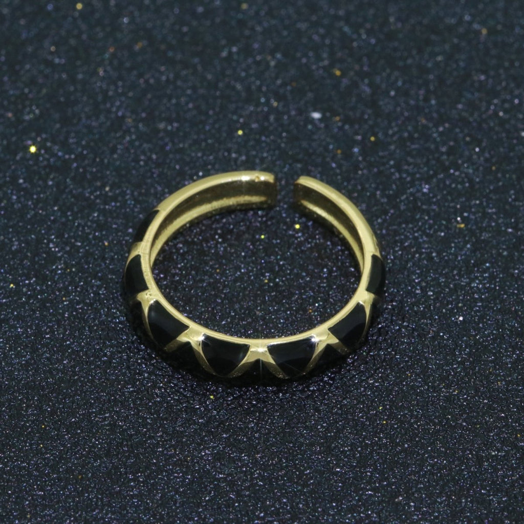 Dainty Gold Stackable Enamel Ring Bohemian Colorful Rainbow Band Open Adjustable S-120 ~ S-129 - DLUXCA