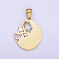 Dainty Gold Stainless Steel Abstract Coin Charm with Clear Crystal cz Stone | P1395 - DLUXCA