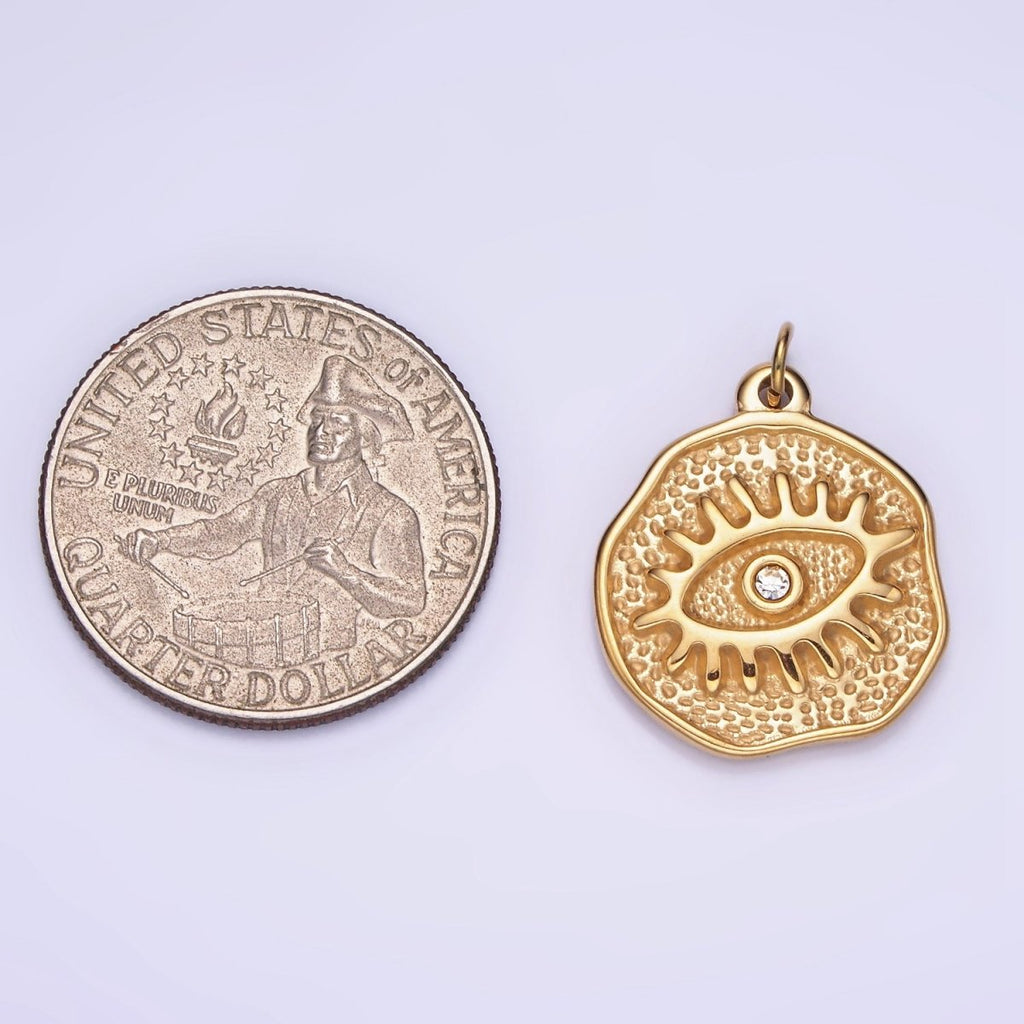 Dainty Gold Stainless Steel Evil Eye Charm Round Coin Pendant | P1401 - DLUXCA