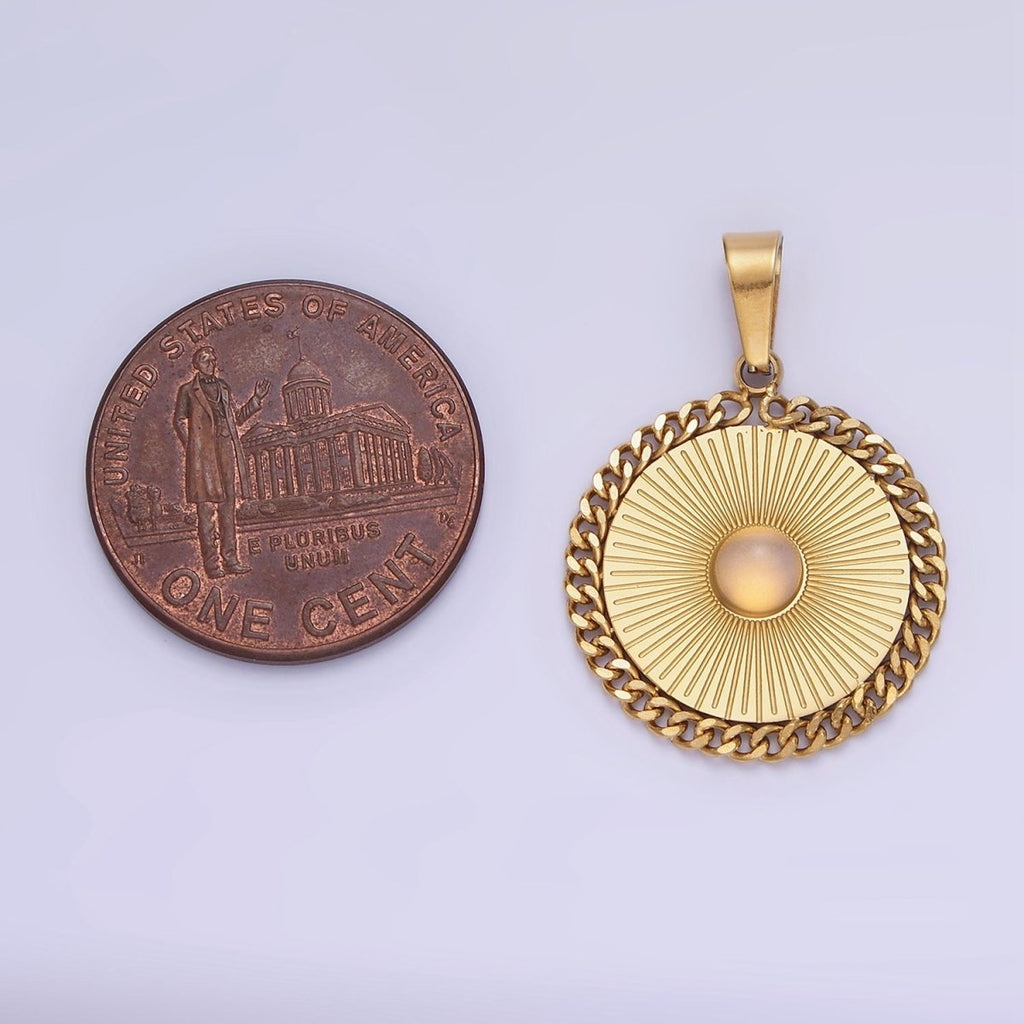 Dainty Gold Stainless Steel SunBurst Charm Opal Round Medallion Pendant Radiant Sun Charm P1391 - DLUXCA