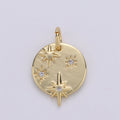 Dainty Gold Star charms, Micro Pave Starry Night charm Round Disc pendant Twinkle Little Star pendant Necklace pendant Celestial Jewelry D-212 - DLUXCA