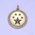 Dainty Gold Star Medallion Pendant - 14k gold plated Micro Pave Five Star Round Disc Charm Necklace Pendant E-283 - E-285