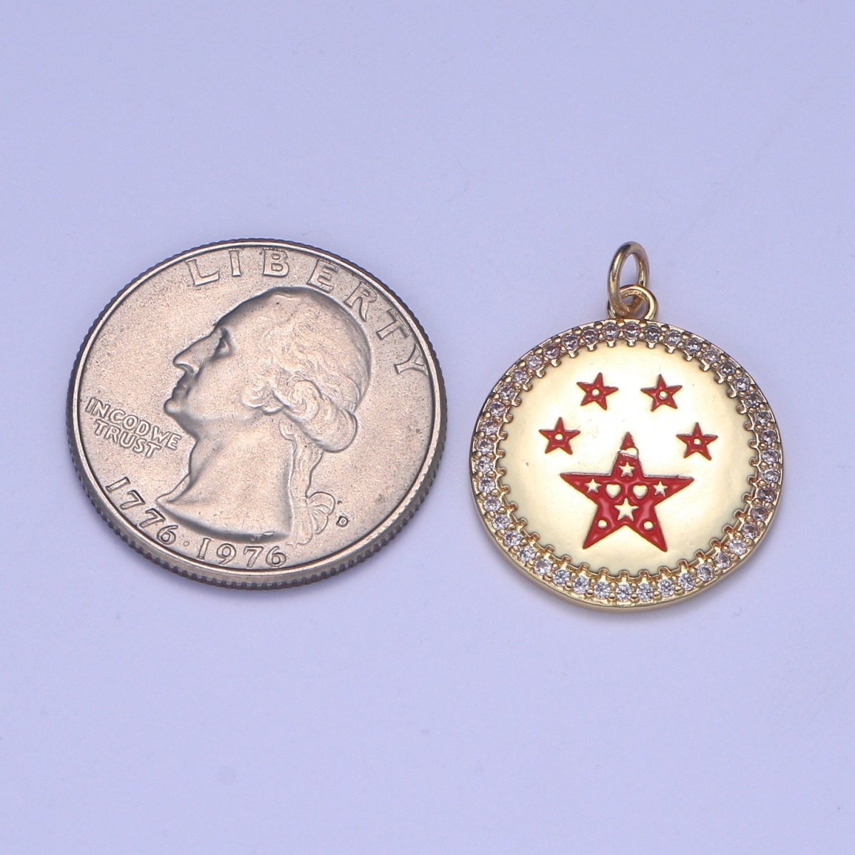 Dainty Gold Star Medallion Pendant - 14k gold plated Micro Pave Five Star Round Disc Charm Necklace Pendant E-283 - E-285