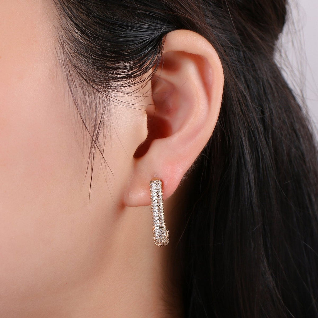 Dainty Gold Stud Earring Dangle Hoop Earrings, Micro Pave Statement Earrings, Minimalist Earrings CZ Cubic Simple earring Gift for Her K-623 - DLUXCA