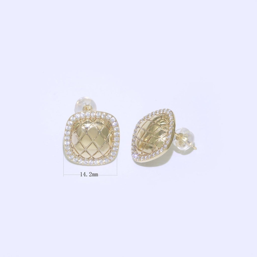 Dainty Gold Stud Earring Square Cubic Zirconia Stud T-046 - DLUXCA
