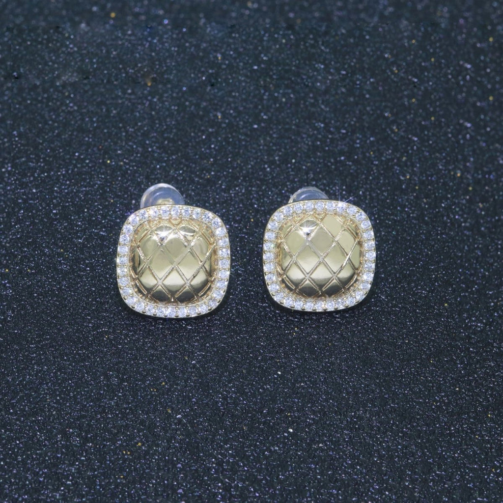 Dainty Gold Stud Earring Square Cubic Zirconia Stud T-046 - DLUXCA