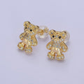 Dainty Gold Teddy Bear Stud Earrings V-119 - DLUXCA