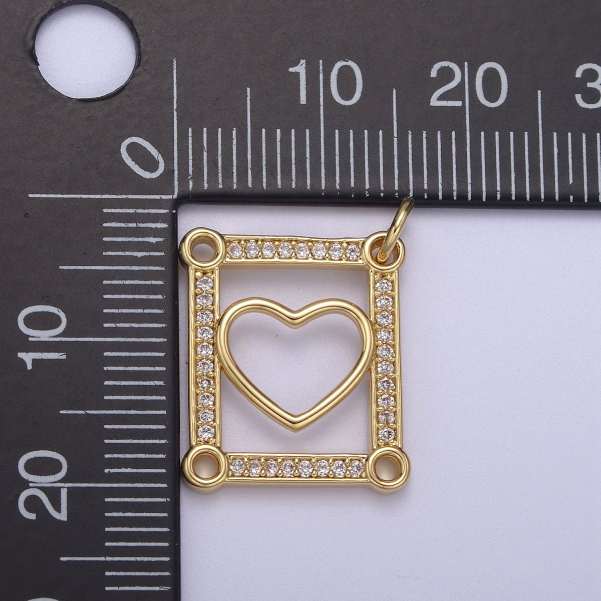 Dainty Gold Tile Heart Gold plated Charm with Cubic Zirconia Stone for Bracelet Necklace Earring N-331 - DLUXCA
