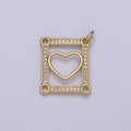 Dainty Gold Tile Heart Gold plated Charm with Cubic Zirconia Stone for Bracelet Necklace Earring N-331 - DLUXCA