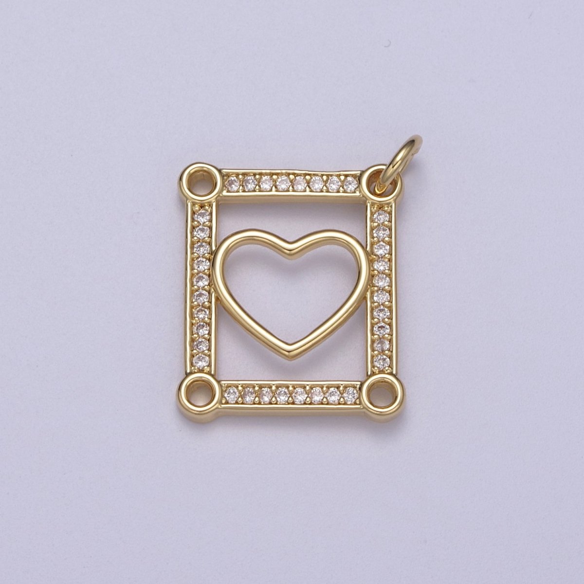 Dainty Gold Tile Heart Gold plated Charm with Cubic Zirconia Stone for Bracelet Necklace Earring N-331 - DLUXCA