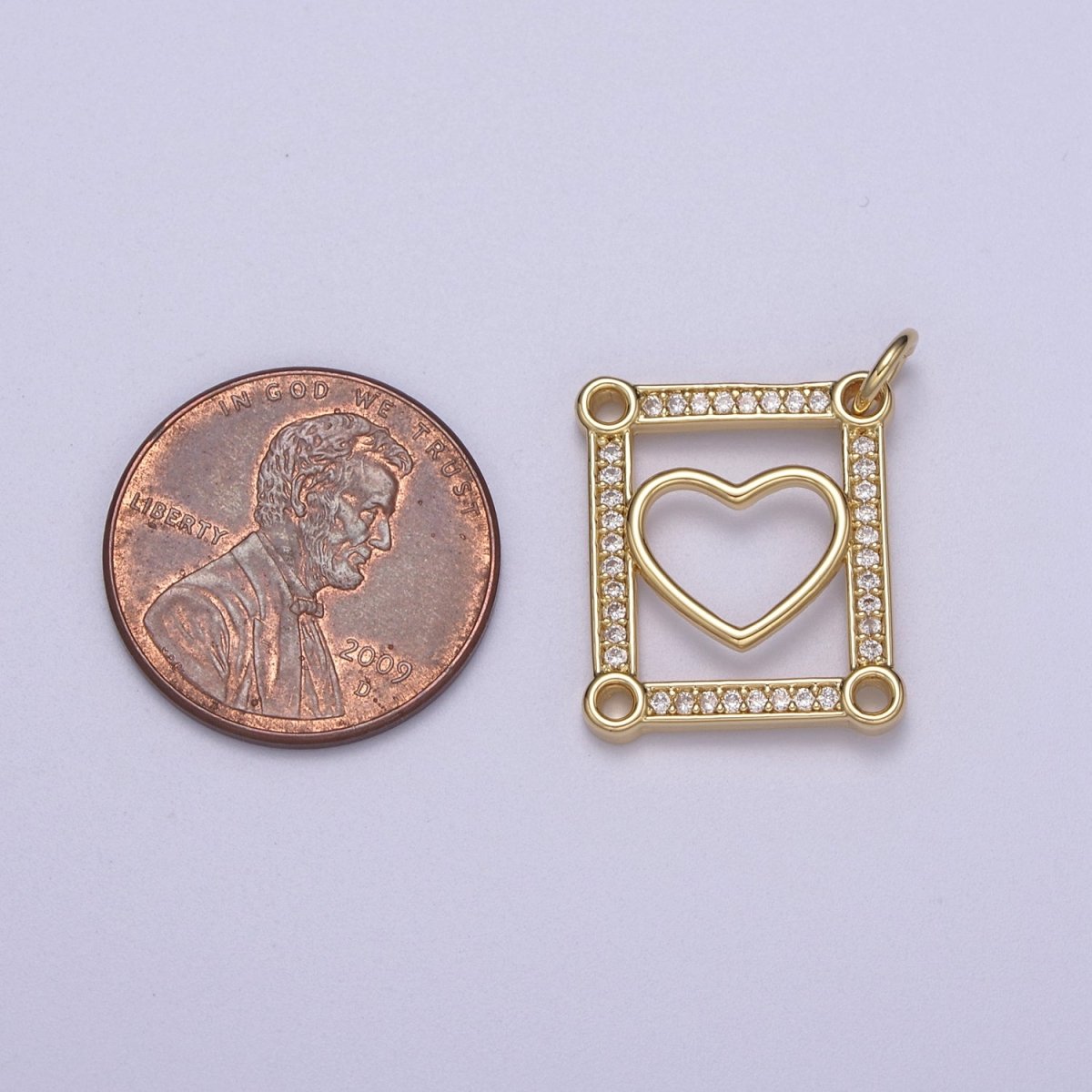 Dainty Gold Tile Heart Gold plated Charm with Cubic Zirconia Stone for Bracelet Necklace Earring N-331 - DLUXCA