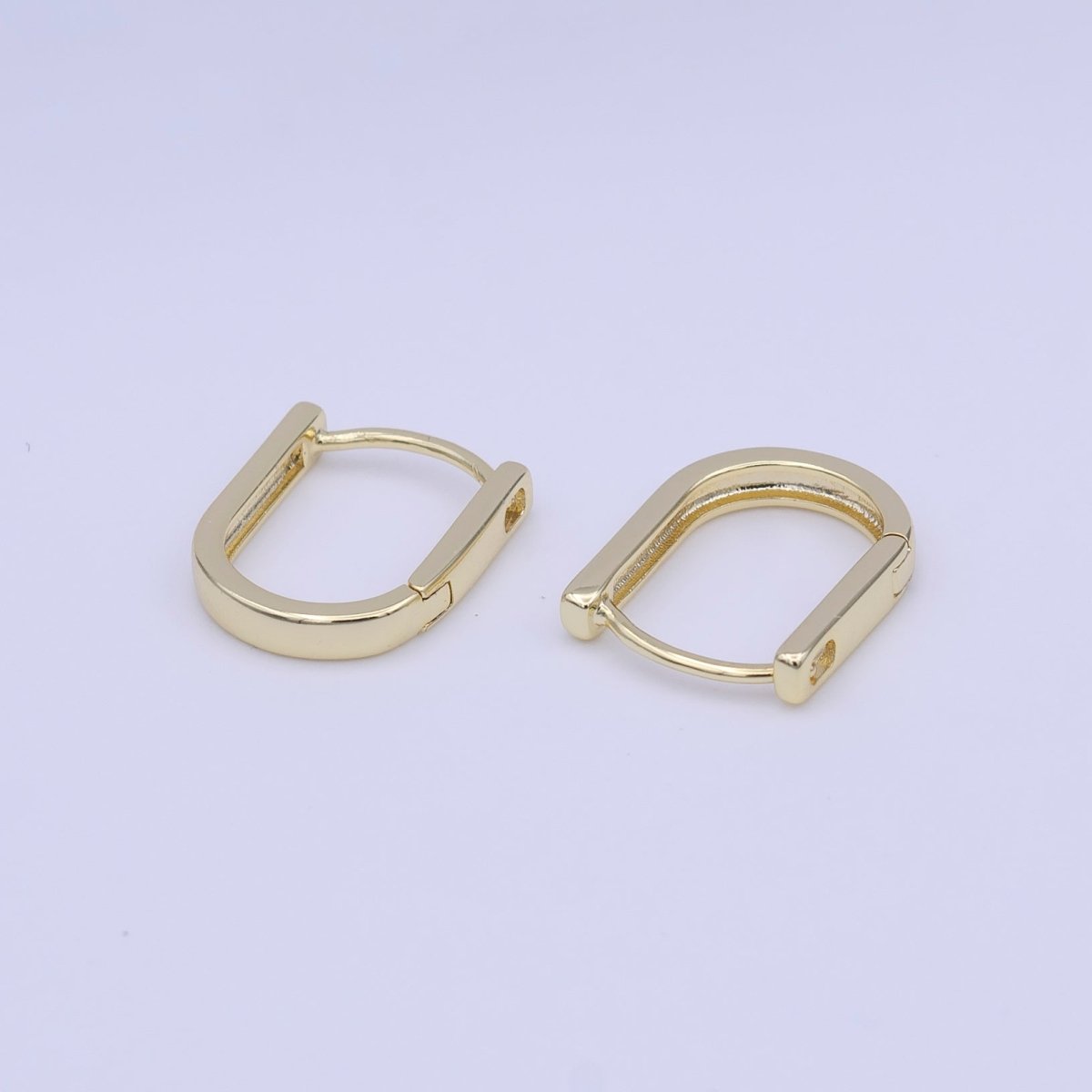 Dainty Gold U Shaped Boxy 15mm Huggie Earrings | Y-161 - DLUXCA