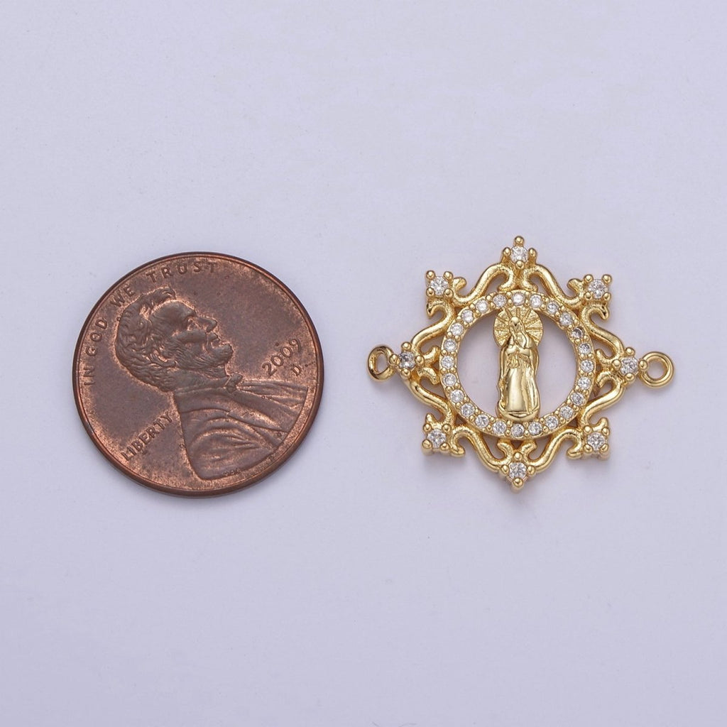 Dainty Gold Virgin Mary Charm Connector for Bracelet F-432 - DLUXCA