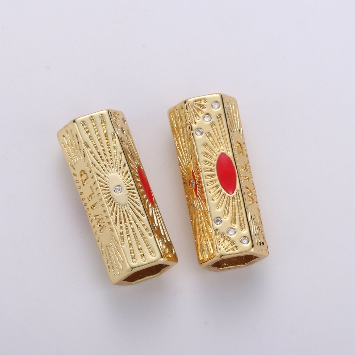 Dainty Golden Beads Tube Wild Writings CZ Plain Gold plated Geometric Tube Accessories/Jewelry Making Beads B392 - DLUXCA