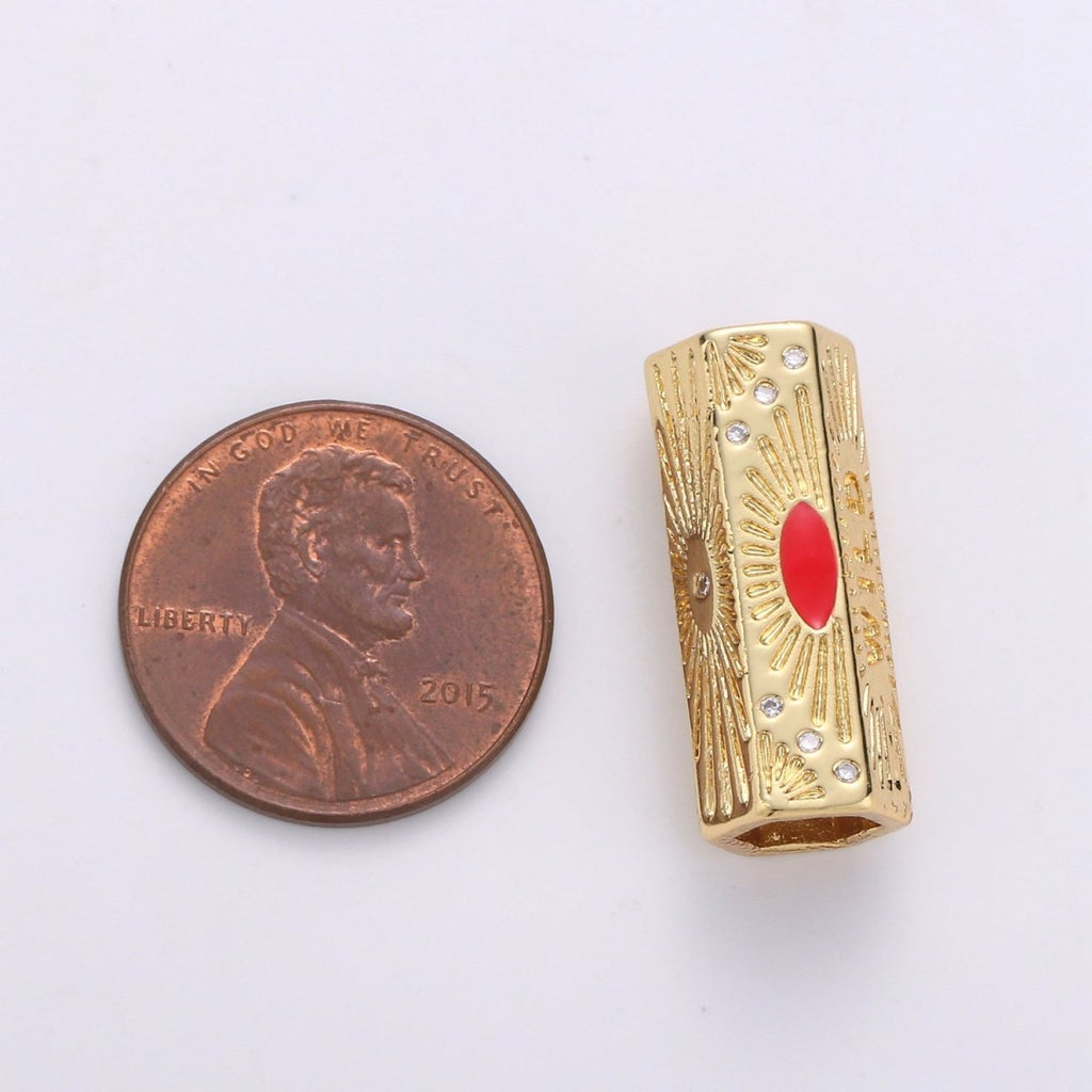 Dainty Golden Beads Tube Wild Writings CZ Plain Gold plated Geometric Tube Accessories/Jewelry Making Beads B392 - DLUXCA
