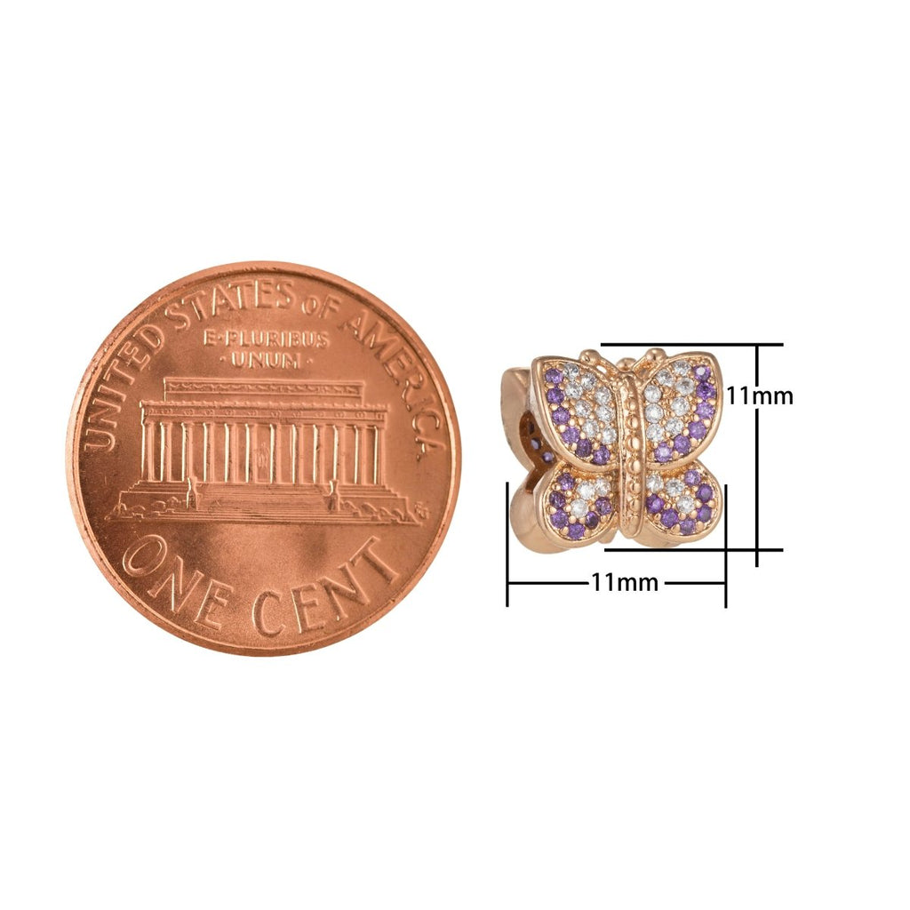 Dainty Golden Butterfly Beads CZ Crystal Mini Gold plated Mariposa Animal Jewelry Making Beads B-345 - DLUXCA