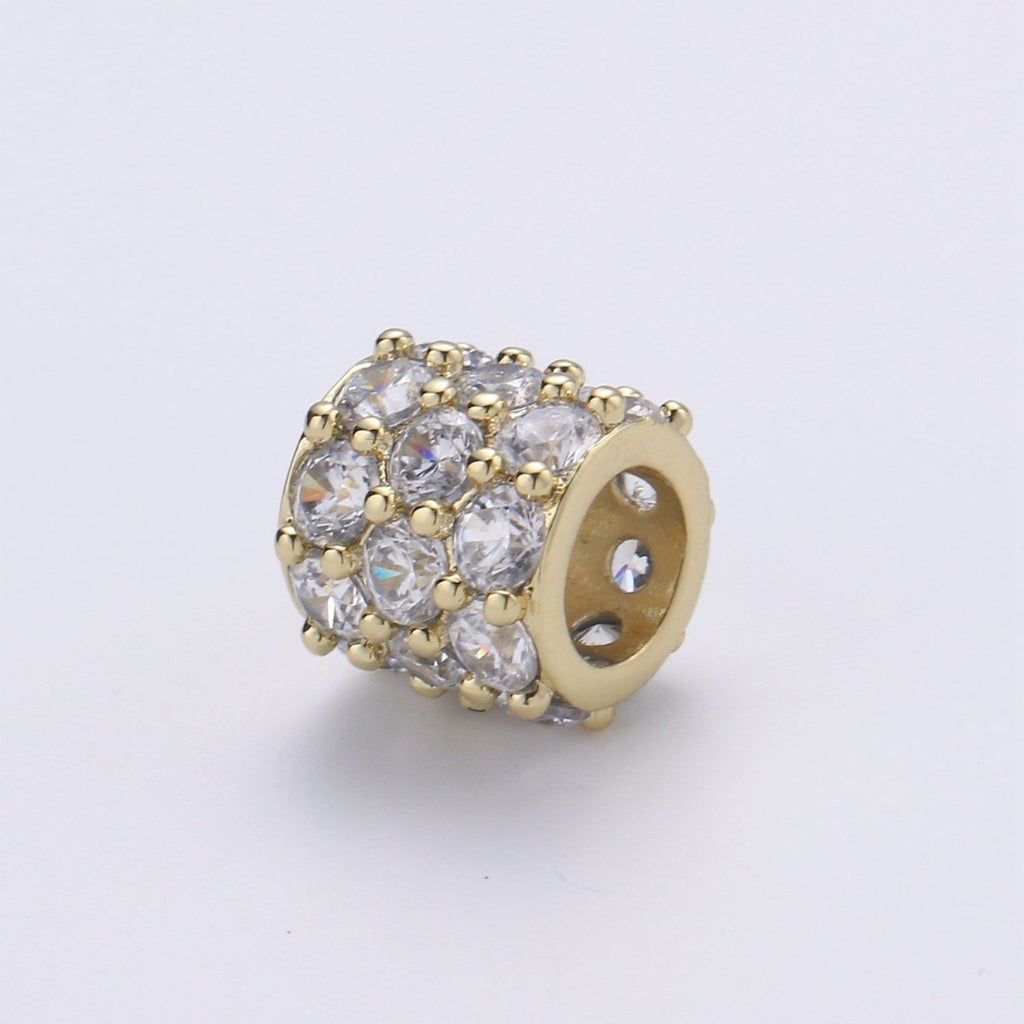 Dainty Golden Circle Roll Beads CZ Gold plated Geometric Round Roll Jewelry Making Beads B-332 - DLUXCA