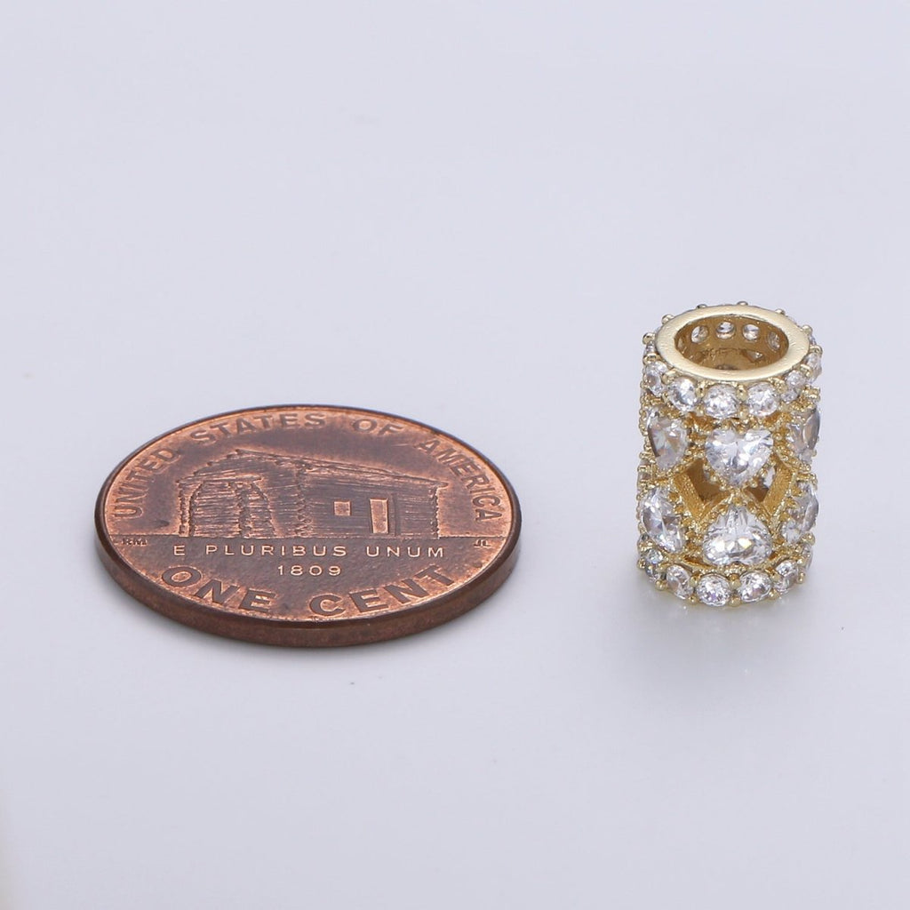 Dainty Golden Tube Beads Roll CZ Gold plated Geometric Jewelry Making Beads B-352 - DLUXCA