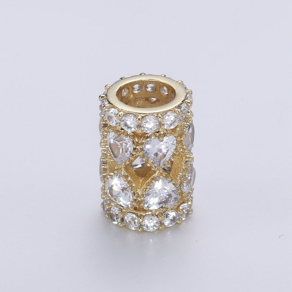 Dainty Golden Tube Beads Roll CZ Gold plated Geometric Jewelry Making Beads B-352 - DLUXCA