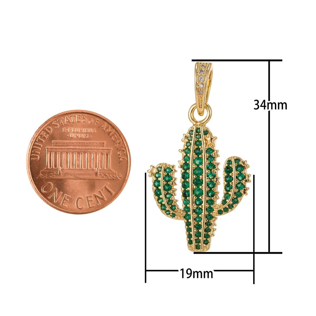 Dainty Green Cactus Charm Saguaro Pendant Gold plated Charm for Teen Jewelry Micro Pave charm Necklace Earring Bracelet Charm Supply I-187 - DLUXCA