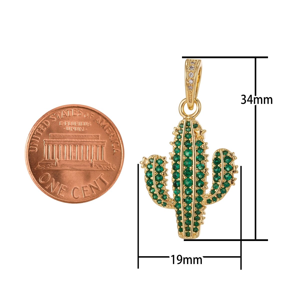 Dainty Green Cactus Charm Saguaro Pendant Gold plated Charm for Teen Jewelry Micro Pave charm Necklace Earring Bracelet Charm Supply I-187 - DLUXCA