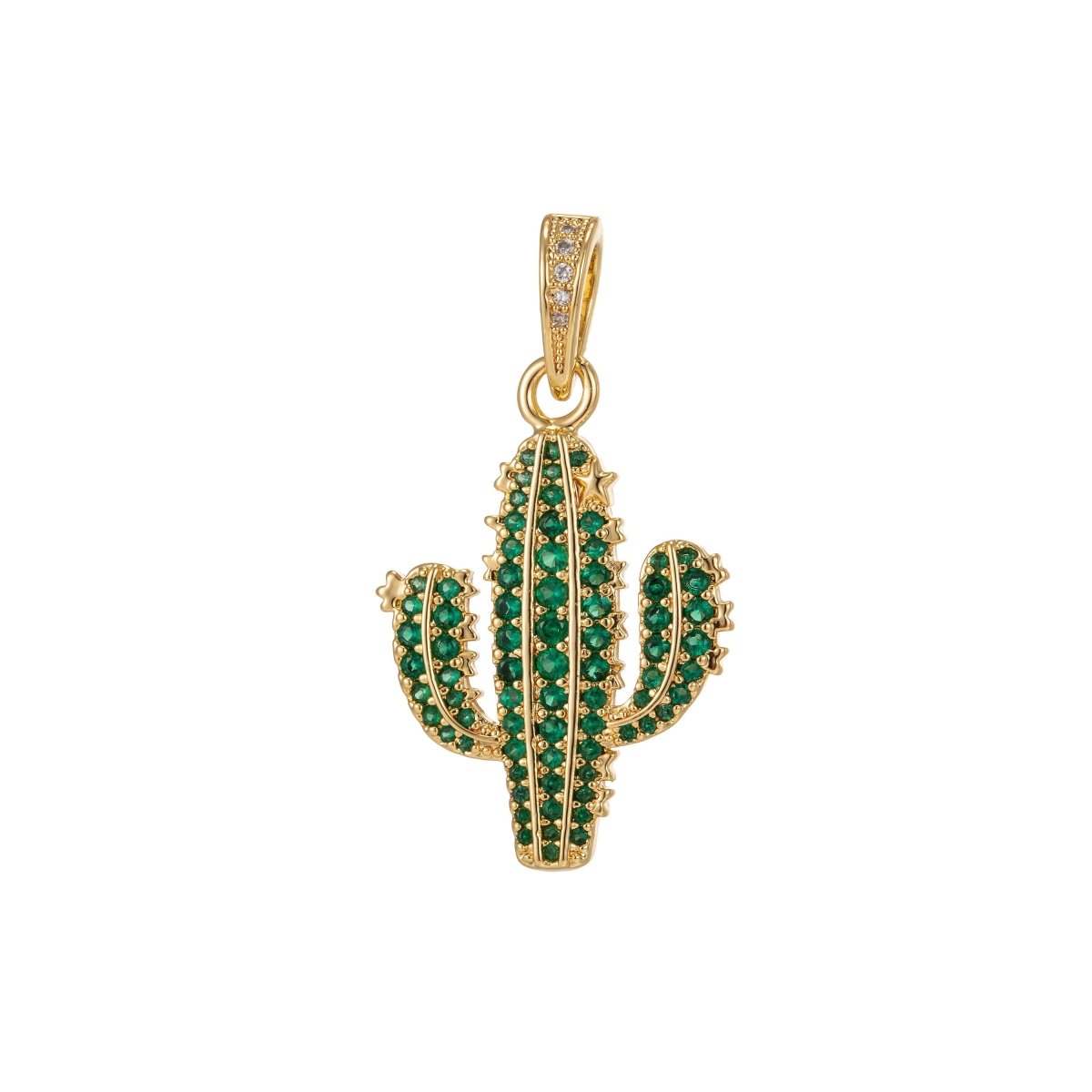 Dainty Green Cactus Charm Saguaro Pendant Gold plated Charm for Teen Jewelry Micro Pave charm Necklace Earring Bracelet Charm Supply I-187 - DLUXCA