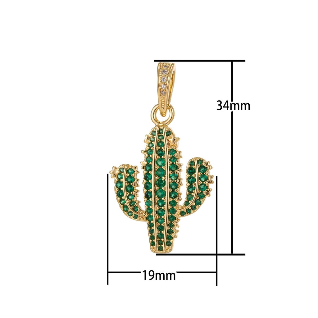 Dainty Green Cactus Charm Saguaro Pendant Gold plated Charm for Teen Jewelry Micro Pave charm Necklace Earring Bracelet Charm Supply I-187 - DLUXCA