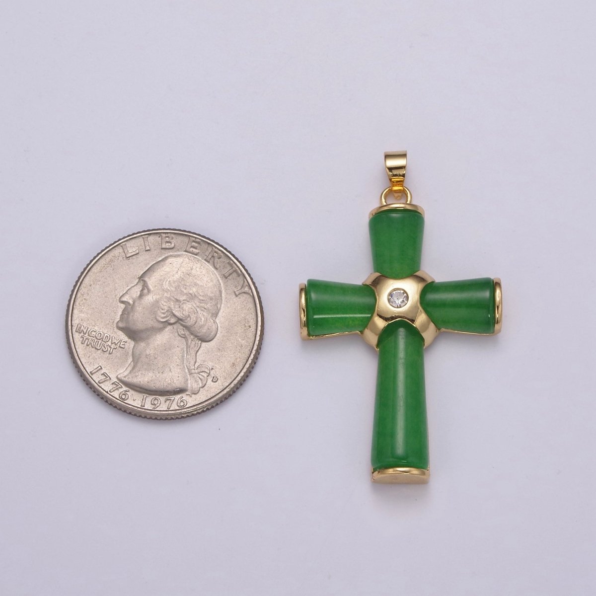 Dainty Green Jade Cross Pendant for Necklace 24K Gold plated Cross O-269 - DLUXCA