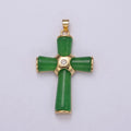 Dainty Green Jade Cross Pendant for Necklace 24K Gold plated Cross O-269 - DLUXCA