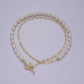 Dainty Half Baroque Pearl Half Paper Clip Chain Necklace 18k Gold plated Toggle Necklace | WA-878 Clearance Pricing - DLUXCA