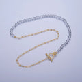 Dainty Half Bead Half Link Chain Necklace, 24k Gold plated Paperclip Chain with Clear Quartz Necklace Toggle Clasp | WA-967 Clearance Pricing - DLUXCA
