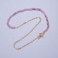Dainty Half Bead Half Link Chain Necklace, 24k Gold plated Paperclip Chain with Pink Jade Necklace Toggle Clasp | WA-972 Clearance Pricing - DLUXCA