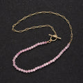 Dainty Half Bead Half Link Chain Necklace, 24k Gold plated Paperclip Chain with Pink Quartz Necklace with Oval Toggle Clasps | WA-1019 Clearance Pricing - DLUXCA