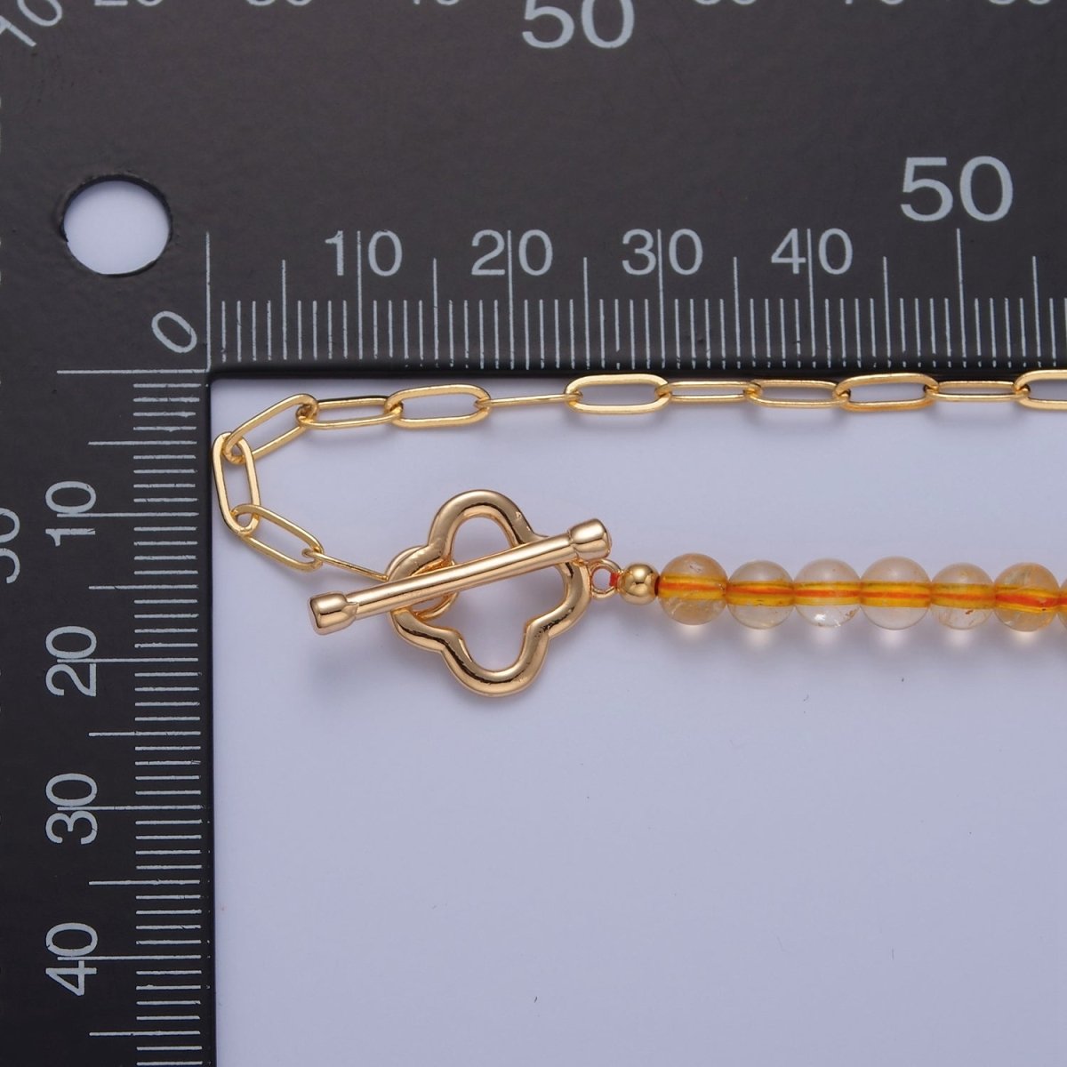 Dainty Half Bead Half Link Chain Necklace, 24k Gold plated Paperclip Chain with Yellow Quartz Necklace | WA-962 Clearance Pricing - DLUXCA