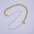 Dainty Half Bead Half Link Chain Necklace, 24k Gold plated Paperclip Chain with Yellow Quartz Necklace | WA-962 Clearance Pricing - DLUXCA