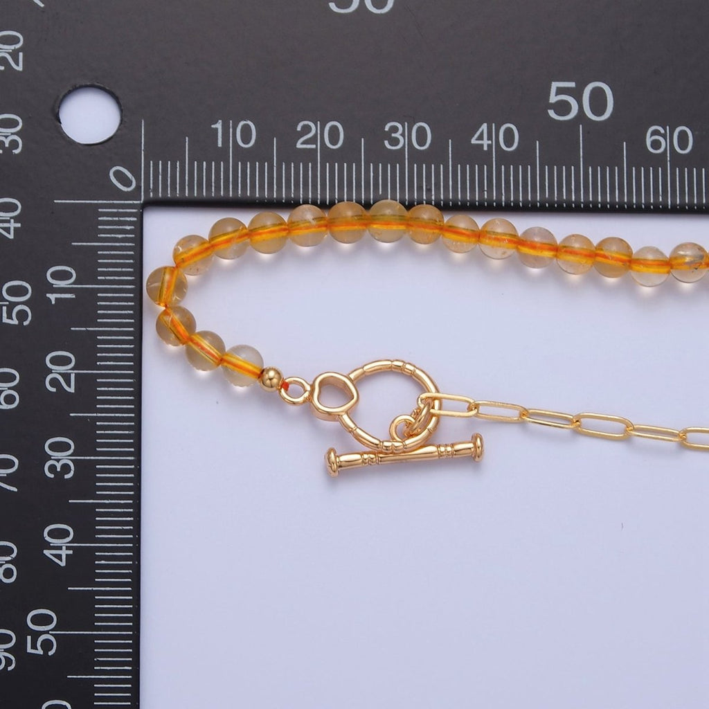 Dainty Half Bead Half Link Chain Necklace, 24k Gold plated Paperclip Chain with Yellow Quartz Necklace | WA-964 Clearance Pricing - DLUXCA