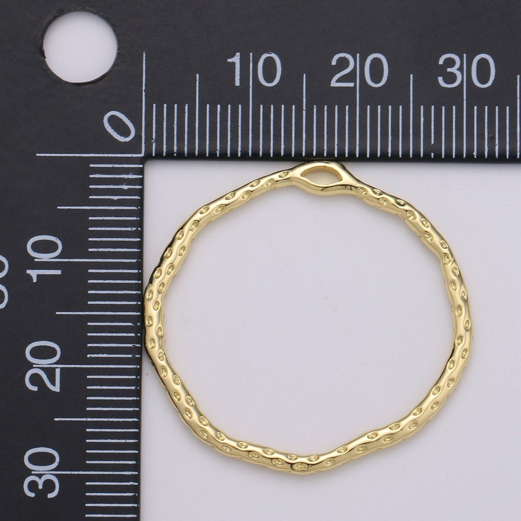Dainty Hammered Circle Pendant, Round Charm 14k Gold plated 30mm rustic round charm K-899 - DLUXCA
