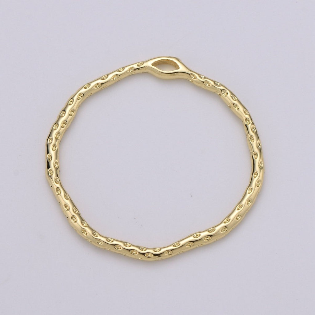 Dainty Hammered Circle Pendant, Round Charm 14k Gold plated 30mm rustic round charm K-899 - DLUXCA