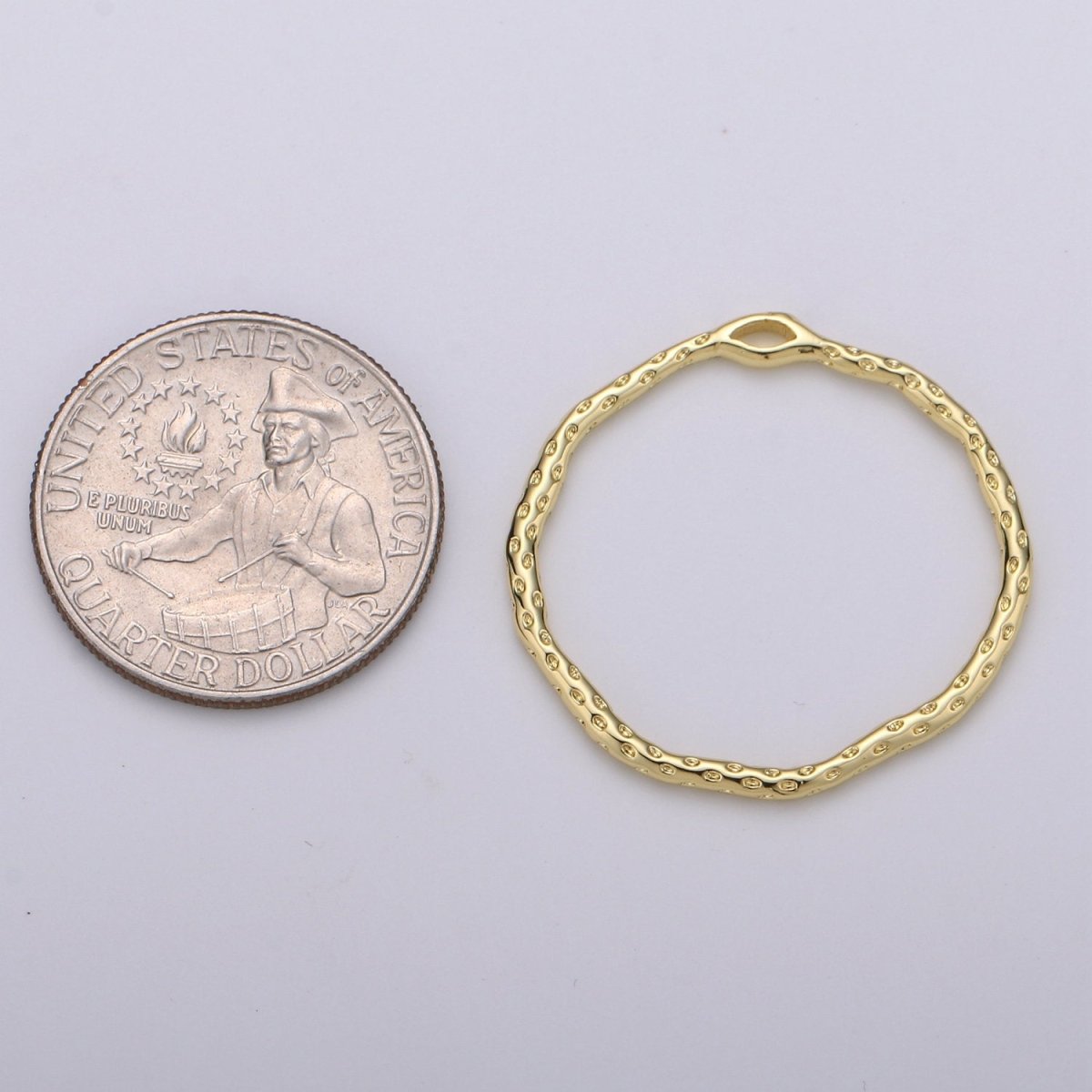 Dainty Hammered Circle Pendant, Round Charm 14k Gold plated 30mm rustic round charm K-899 - DLUXCA
