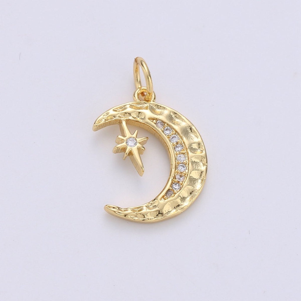 Dainty Hammered Crescent Moon Pendant, Rustic Look Moon Charm Celestial Charm in 14k gold plated for Necklace Earring Supply Component | D-276 - DLUXCA