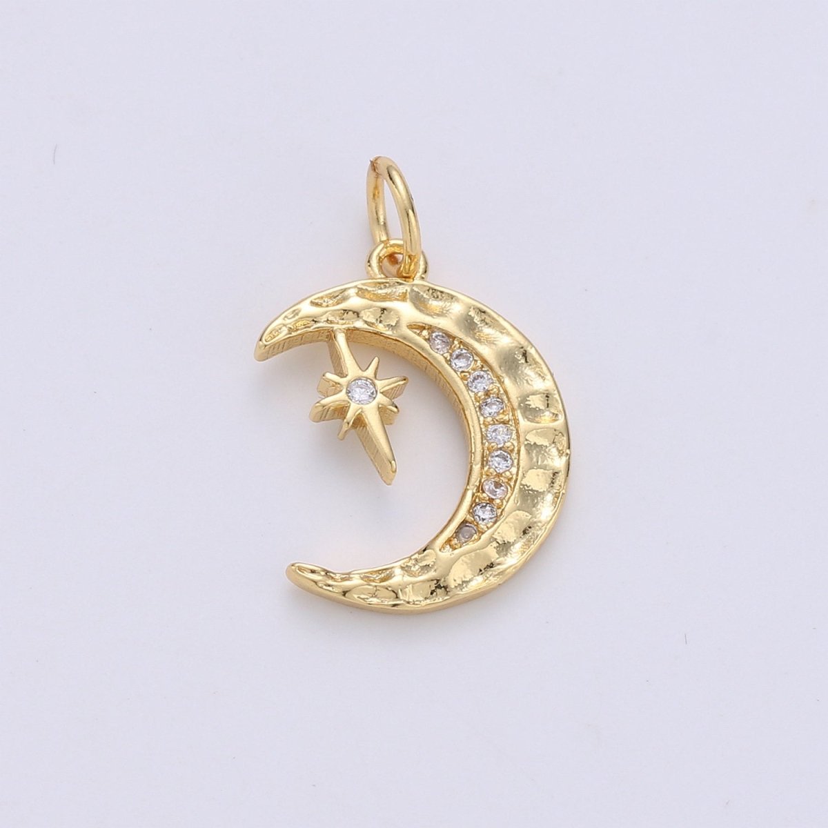 Dainty Hammered Crescent Moon Pendant, Rustic Look Moon Charm Celestial Charm in 14k gold plated for Necklace Earring Supply Component | D-276 - DLUXCA