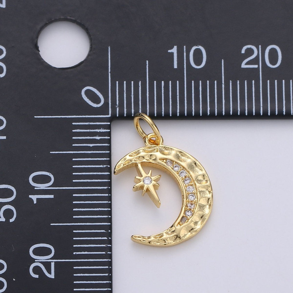 Dainty Hammered Crescent Moon Pendant, Rustic Look Moon Charm Celestial Charm in 14k gold plated for Necklace Earring Supply Component | D-276 - DLUXCA