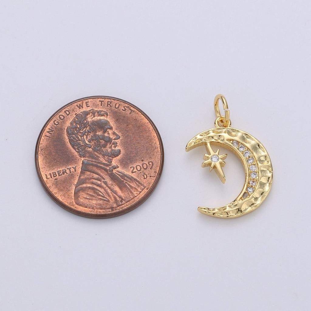 Dainty Hammered Crescent Moon Pendant, Rustic Look Moon Charm Celestial Charm in 14k gold plated for Necklace Earring Supply Component | D-276 - DLUXCA