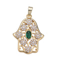 Dainty Hamsa Hand 14K Gold plated CZ Hamsa Charm, Micro Pave Cubic Green Emerald Hamsa Hand Charm for Necklace Bracelet Component J-267 - DLUXCA