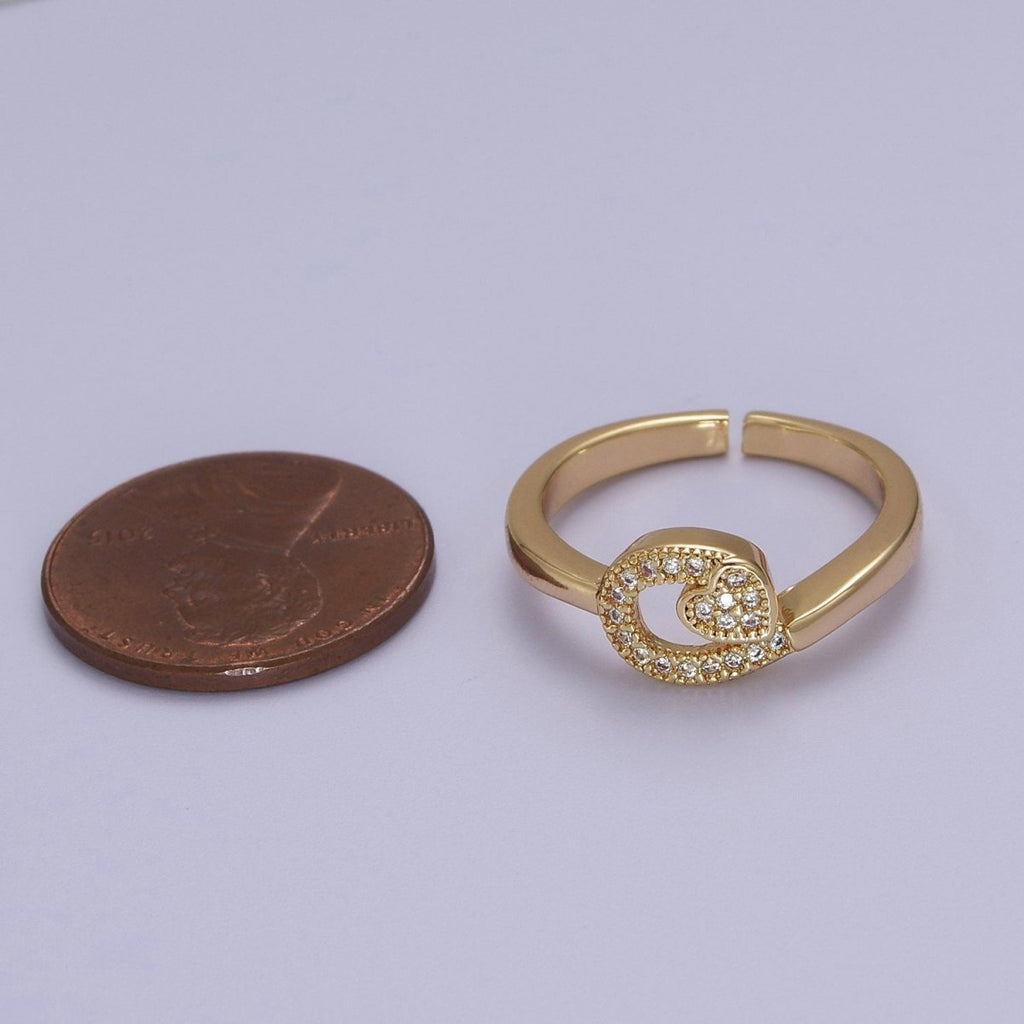 Dainty Heart 14k Gold plated Ring Clear Micro Pave Cubic Zirconia Setting Dainty Jewelry S-534 - DLUXCA