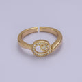Dainty Heart 14k Gold plated Ring Clear Micro Pave Cubic Zirconia Setting Dainty Jewelry S-534 - DLUXCA