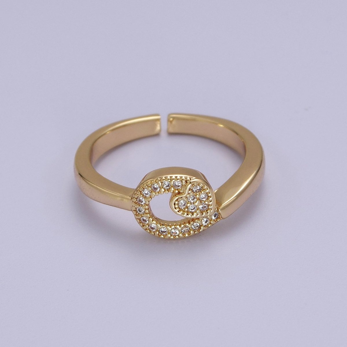 Dainty Heart 14k Gold plated Ring Clear Micro Pave Cubic Zirconia Setting Dainty Jewelry S-534 - DLUXCA